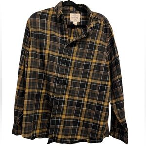 St. John's Bay Men’s L Black and Mustard Yellow Plaid Shirt, Cotton